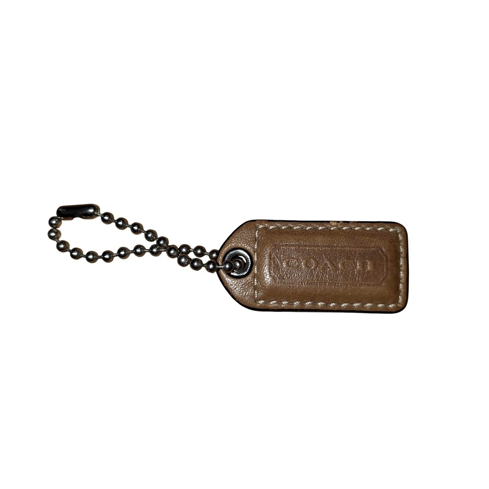 Coach Leather 2" Silver Hang Tag Fob Replacement Brown Purse Charm Keychain Logo